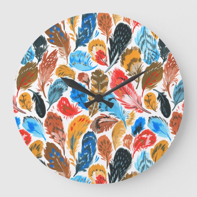 Grande Horloge Ronde Motif lumineux avec plumes d'oiseaux (Recto)