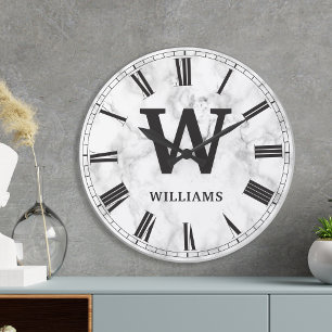 Grande Horloge Ronde Motif Marbre blanc en pierre