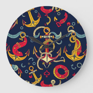 Grande Horloge Ronde Motif Marin