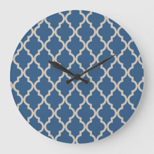 Grande Horloge Ronde Motif marocain : Bleu et beige