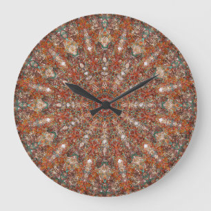 Grande Horloge Ronde Motif marocain de mandala dans des tons de terre