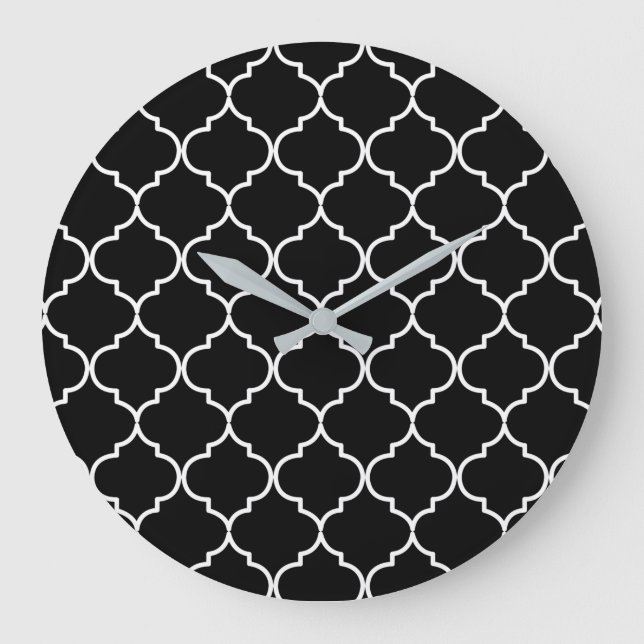 Grande Horloge Ronde Motif marocain méditerranéen noir et blanc (Recto)