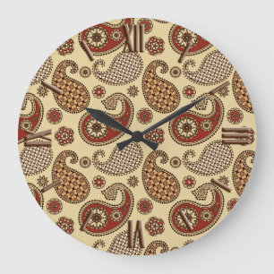Grande Horloge Ronde Motif, marron, tan et beige