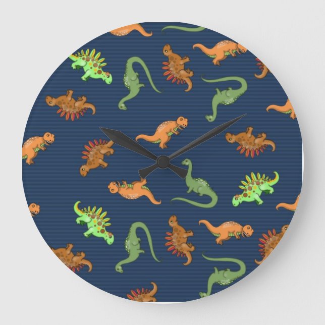 Grande Horloge Ronde Motif mignon de dinosaures (Recto)