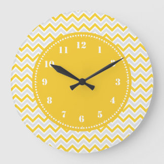 Grande Horloge Ronde Motif moderne Chevron Fille Jaune