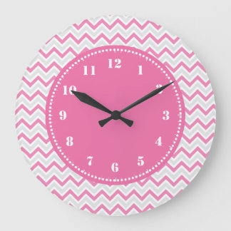 Grande Horloge Ronde Motif moderne Chevron rose fille
