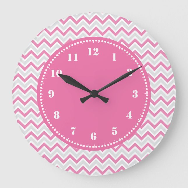 Grande Horloge Ronde Motif moderne Chevron rose fille (Recto)