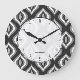 Grande Horloge Ronde Motif moderne noir blanc et gris