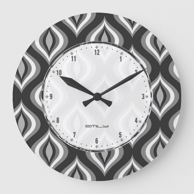 Grande Horloge Ronde Motif moderne noir blanc et gris (Recto)