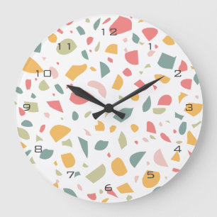 Grande Horloge Ronde motif moderne pastel terrazzo