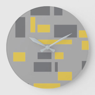 Grande Horloge Ronde Motif moderne, simple, cool géométrique jaune gris