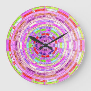 Grande Horloge Ronde Motif mosaïque en verre trempé Astract #4