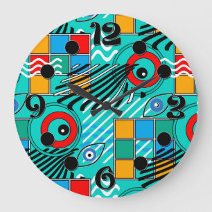 Grande Horloge Ronde Motif multicolore abstrait créatif moderne