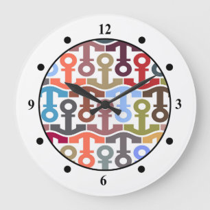 Grande Horloge Ronde Motif nautique coloré multi d'Ancre