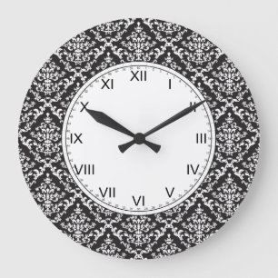 Grande Horloge Ronde Motif noir et blanc de damassé