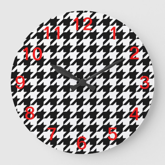 Grande Horloge Ronde Motif noir et blanc Houndstooth (Recto)