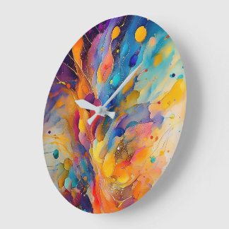 Grande Horloge Ronde Motif Paint Splatter 2