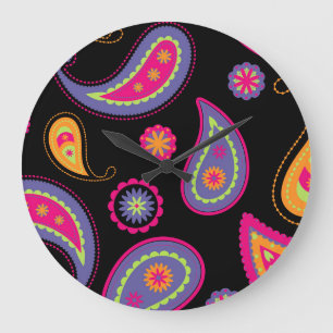 Grande Horloge Ronde Motif Paisley sans couture Coloré