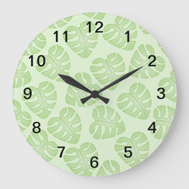 Grande Horloge Ronde Motif Pale Green Leaf. (Recto)