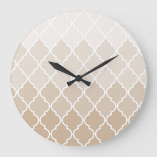 Grande Horloge Ronde Motif Pastel crème brun élégant