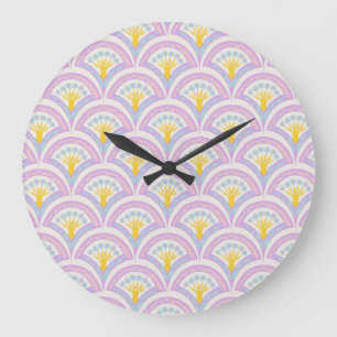 Grande Horloge Ronde Motif Pastel en Coquille