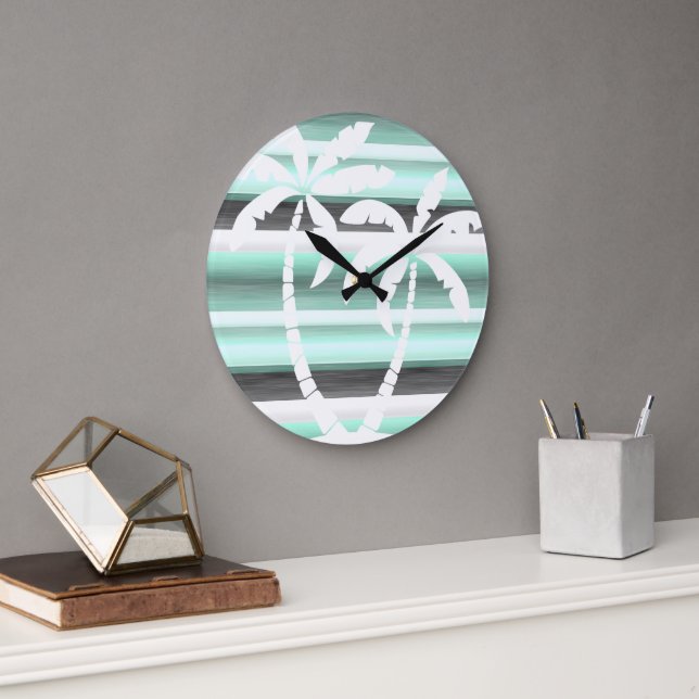 Grande Horloge Ronde Motif Pastel Mint Green Grey (Bureau)
