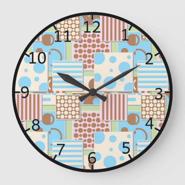 Grande Horloge Ronde Motif Patchwork (Recto)