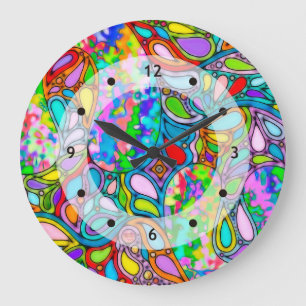 Grande Horloge Ronde Motif Peint À La Main Et Numériquement Art 54