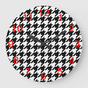 Grande Horloge Ronde Motif pied-de-poule noir et blanc