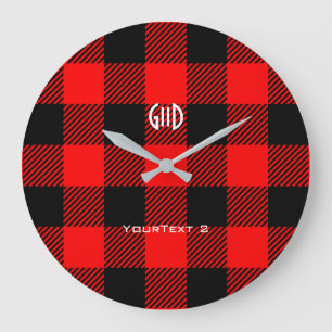Grande Horloge Ronde Motif Plaid de Buffalo Check personnalisé sur un