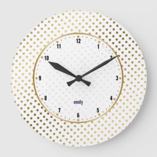 Grande Horloge Ronde Motif Pois blanc et or