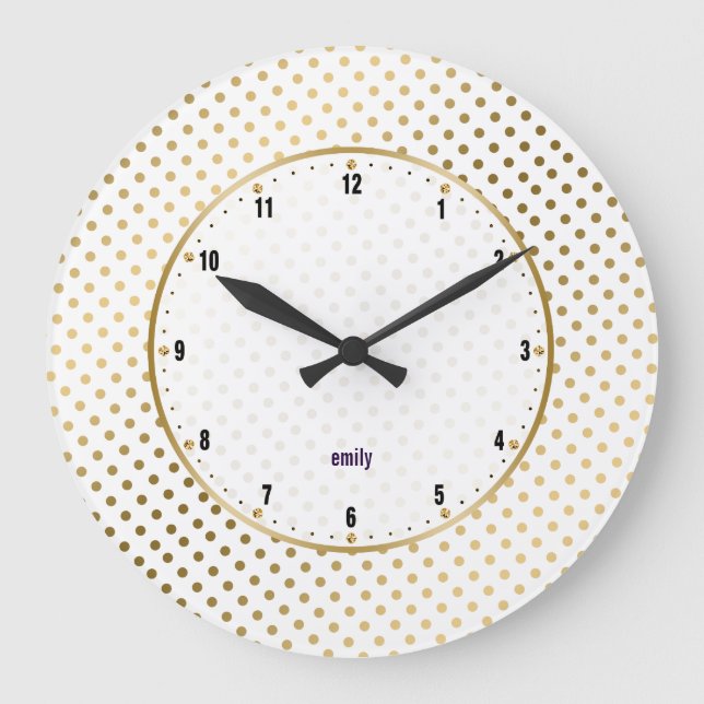 Grande Horloge Ronde Motif Pois blanc et or (Recto)