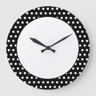 Grande Horloge Ronde Motif Polka noir et blanc. Spotty.