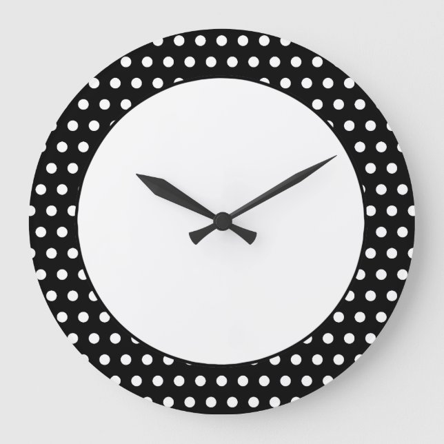 Grande Horloge Ronde Motif Polka noir et blanc. Spotty. (Recto)