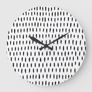 Grande Horloge Ronde Motif rayé noir et blanc : dessiné à la main
