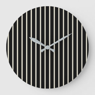 Grande Horloge Ronde Motif rayures verticales noir et blanc classique