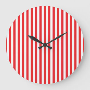 Grande Horloge Ronde Motif rayures verticales rouges et blanches classi