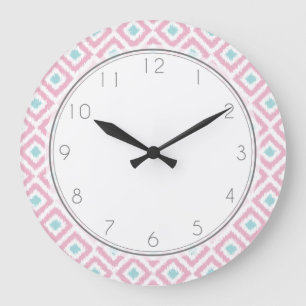 Grande Horloge Ronde Motif rose et en bon état d'Ikat de diamant