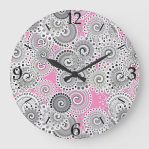 Grande Horloge Ronde Motif, rose et gris