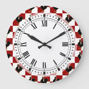 Grande Horloge Ronde Motif rouge et noir de poulet de coq