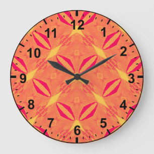 Grande Horloge Ronde Motif rouge orange jaune~