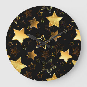Grande Horloge Ronde Motif sans couture avec des étoiles dorées