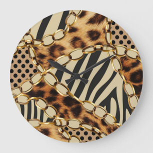 Grande Horloge Ronde Motif sans couture Leopard Poster de animal