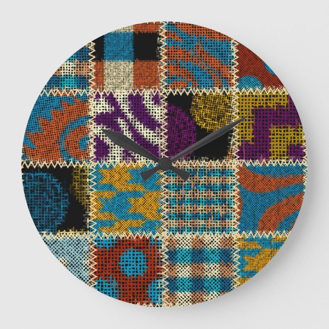 Grande Horloge Ronde Motif sans couture Patchwork (Recto)