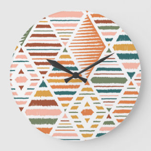 Grande Horloge Ronde Motif sans couture tribal ethnique à carreaux écos