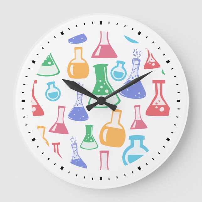 Grande Horloge Ronde Motif scientifique divertissant Beakers and Flaque (Recto)
