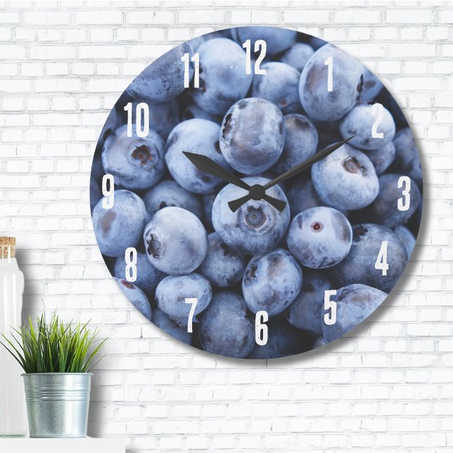 Grande Horloge Ronde Motif simple Foody Blueberry (Cute Simple Blueberries Fruit Blueberry Pattern Large Clock)