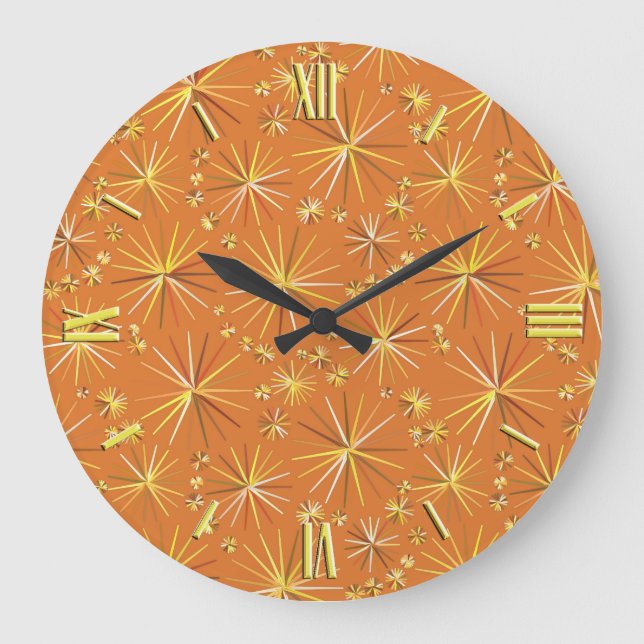 Grande Horloge Ronde Motif Spoutnik du milieu du siècle, Terracotta (Recto)
