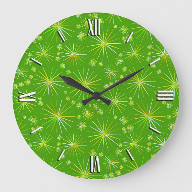 Grande Horloge Ronde motif Spoutnik du milieu du siècle, vert olive (Recto)
