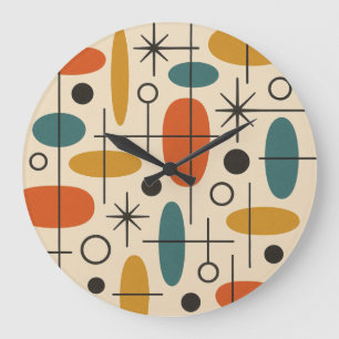 Grande Horloge Ronde Motif Starburst Moderne du Milieu du Siècle